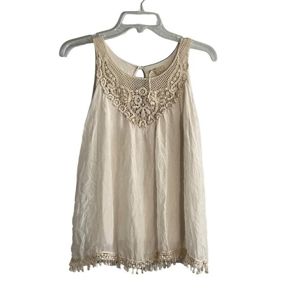 Prontomoda Giusy Sleeveless Crochet Neck & Hem Silk Blouse‎ Lined Cream S - Picture 1 of 9
